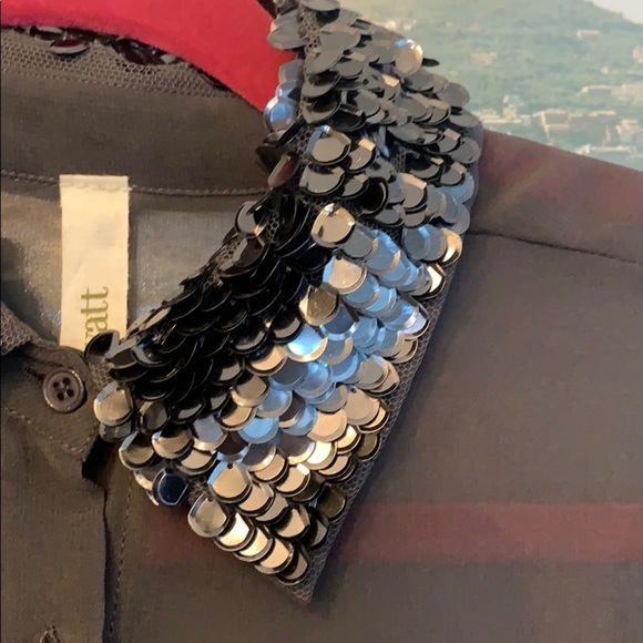 💕HP💕Wyatt Grey sequin collar sheer button down blouse - Picture 10 of 16